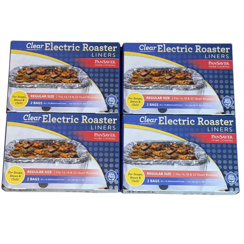 8 Bags PanSaver Clear Electric Roaster Liners 34x18 Regular Size 20541, 4 Boxes